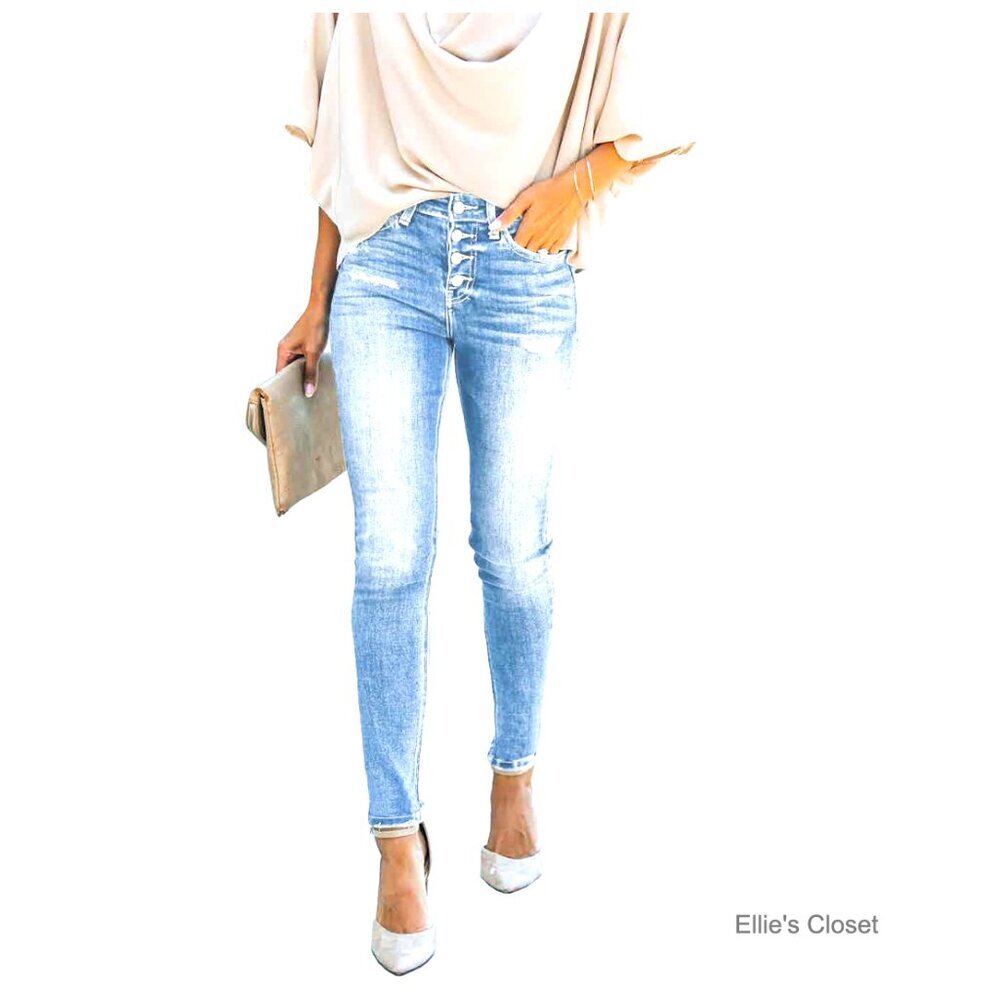 High-Waisted Boyfriend Skinny Jeans with Ripped Distressed Details